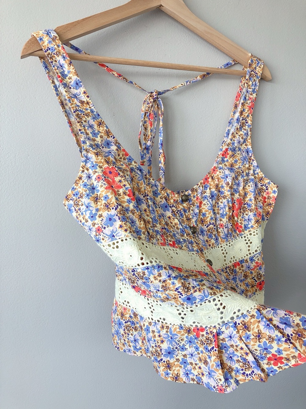 Free People Kiana lace printed tank top medium floral shirt - Picture 7 of 15